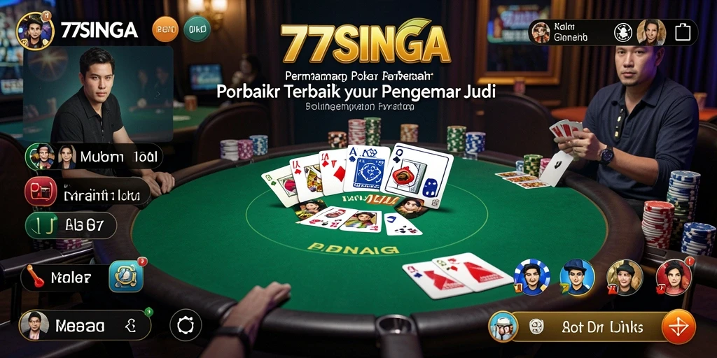Tampilan gameplay poker di aplikasi 77SINGA yang menarik dan interaktif.