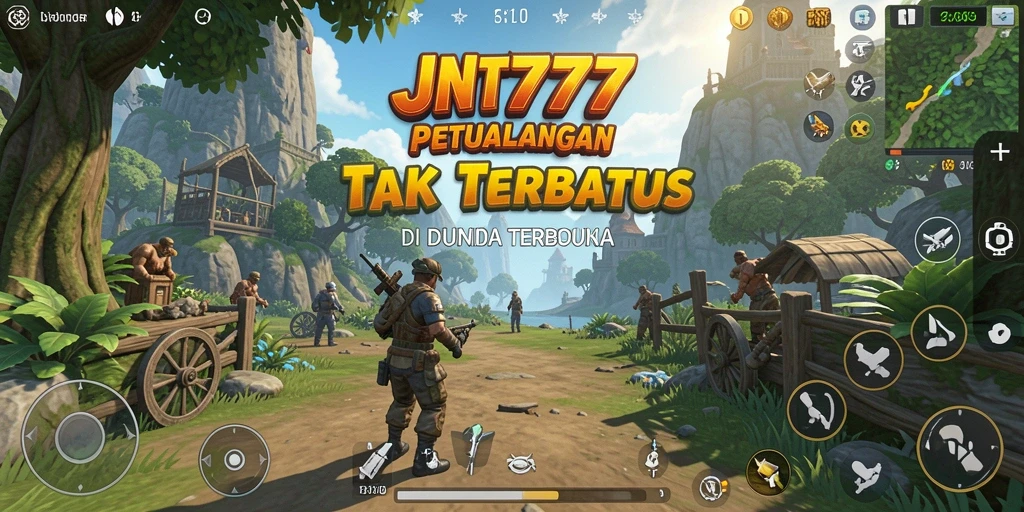 Screenshot JNT777 menampilkan aksi eksplorasi dalam dunia terbuka yang luas.