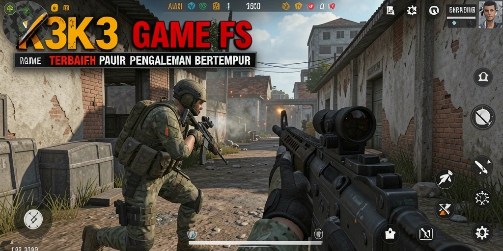 Screenshot K3K3 menampilkan aksi intens dalam pertempuran FPS.