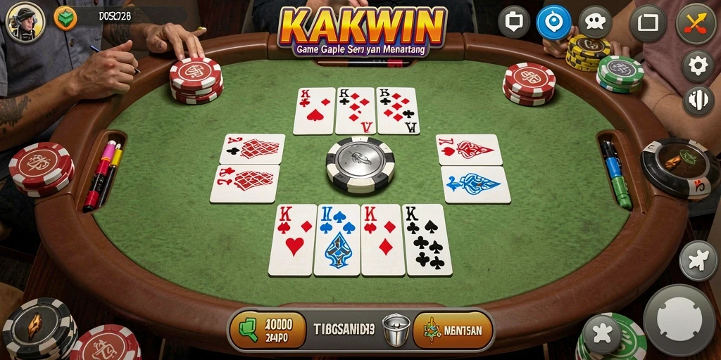 Tampilan gameplay KAKWIN dalam permainan Gaple yang seru.