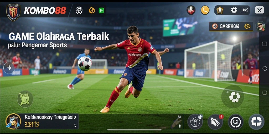Screenshot utama KOMBO88 menunjukkan pemain dalam aksi olahraga yang seru.