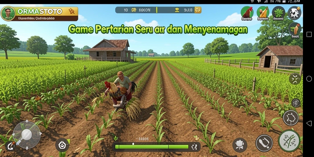 Tampilan gameplay seru dalam ORMASTOTO menampilkan aktivitas bertani.