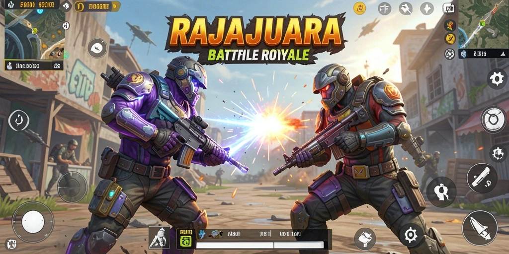Gameplay seru dan menegangkan dalam RAJAJUARA Battle Royale.