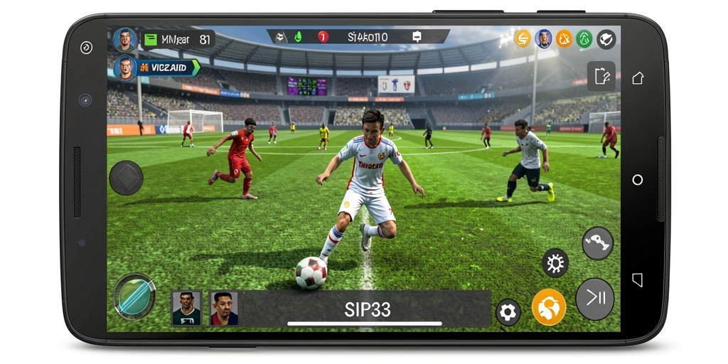 Tampilan screenshot SIP33 yang menampilkan aksi sepak bola yang mendebarkan.
