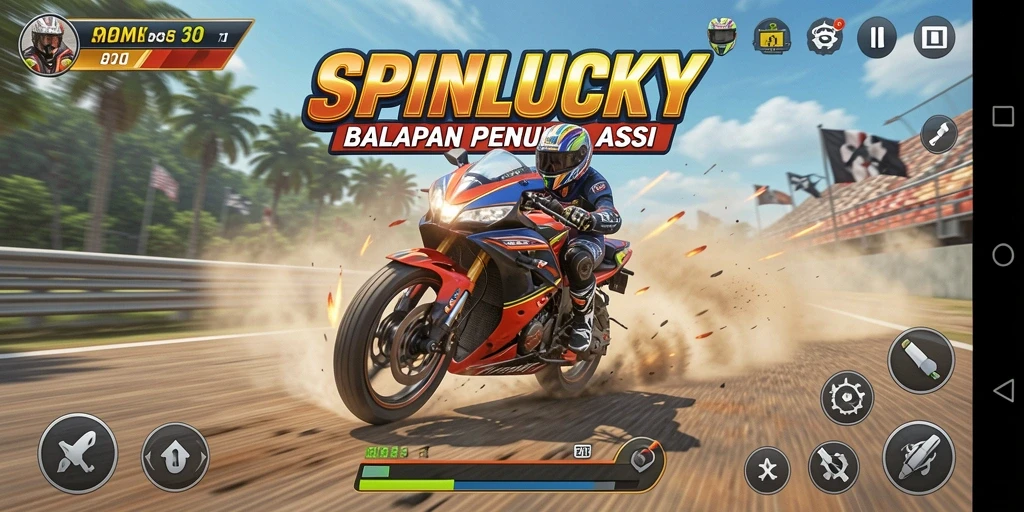 Tampilan menarik gameplay balapan motor SPINLUCKY.