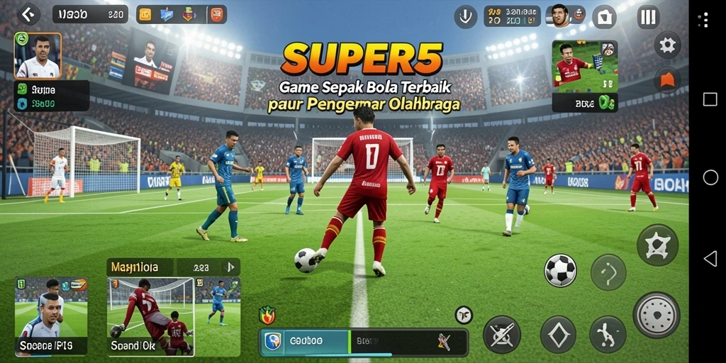 Tampilan gameplay seru <strong>SUPER5</strong> saat pertandingan sepak bola.