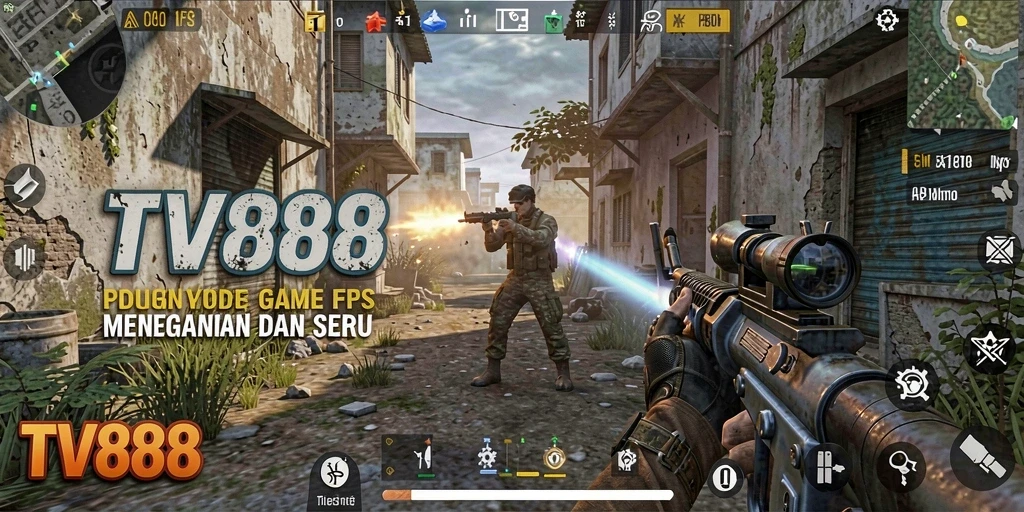 Tangkapan layar permainan TV888 menampilkan aksi tembak-menembak yang intens.